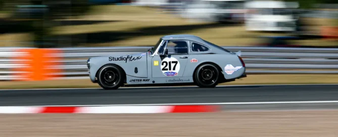 Austin-Healey Sprite 217 at Oulton Park following race preparation and trackside support from MCR